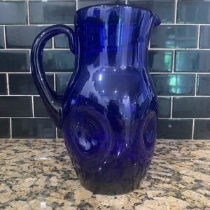 Vintage Mid Century Modern Blending Cobalt Blue Art Glass Pitcher